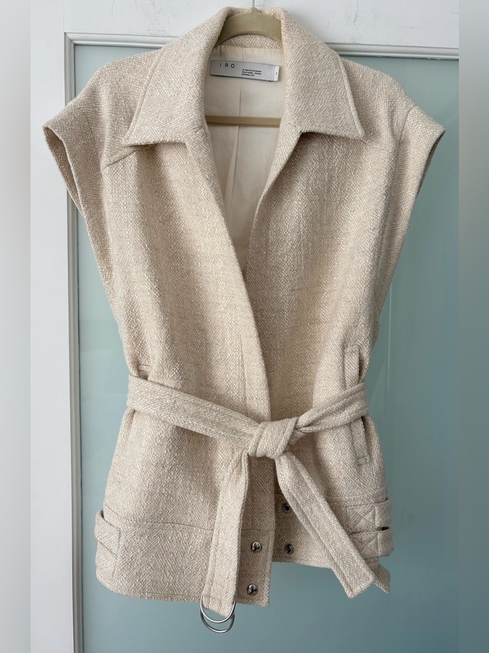 IRO Cream Bouclé Belted Wool Blend Vest FR 34 US 2
